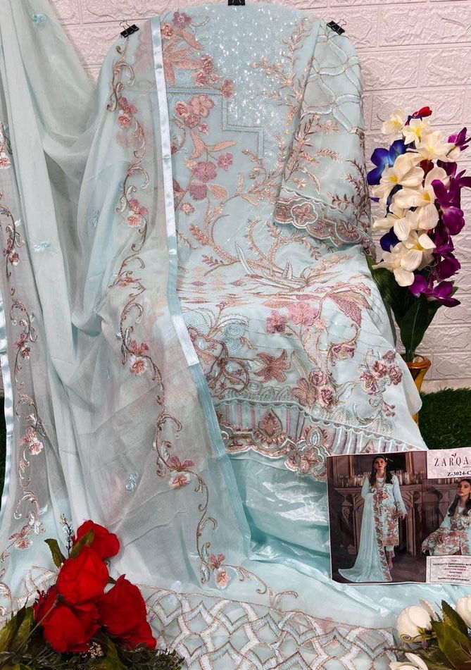 Z 3024 By Zarqash Embroidery Georgette Pakistani Suits Wholesale Price In Surat